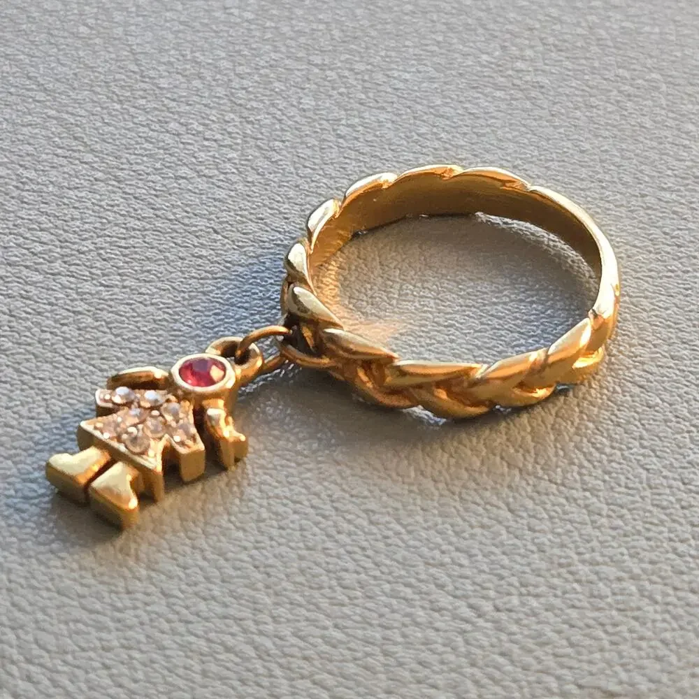 Vintage KIRKS FOLLY Gold Tone Braided Charm Ring 